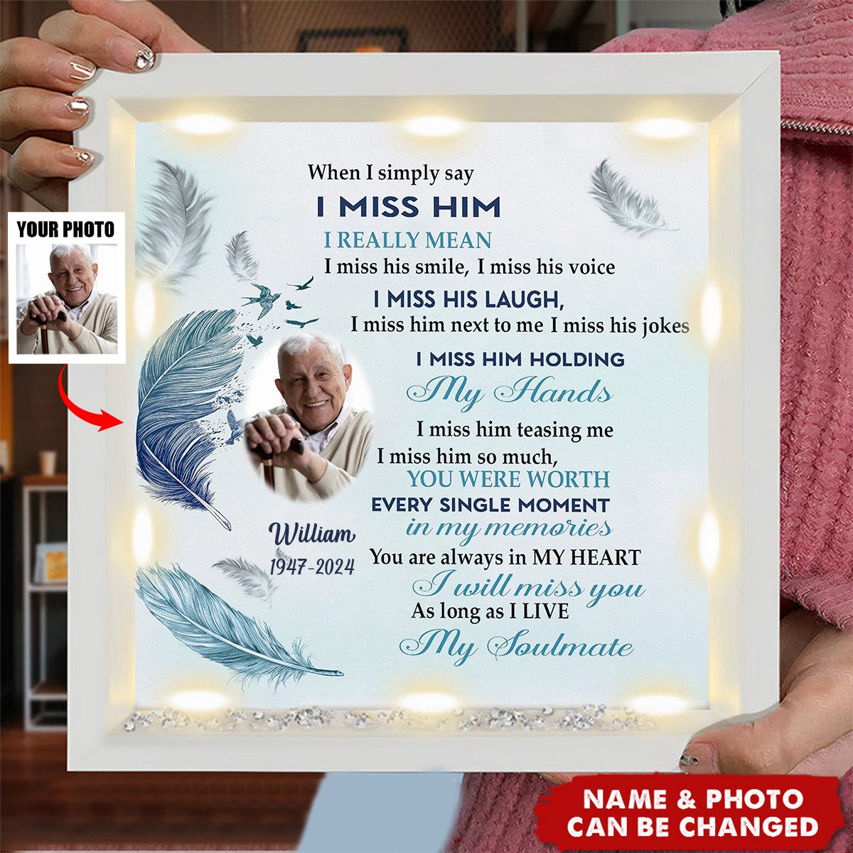 When I Simply Say I Miss Him Personalized Light Up Shadow Box- Remembrance Gift