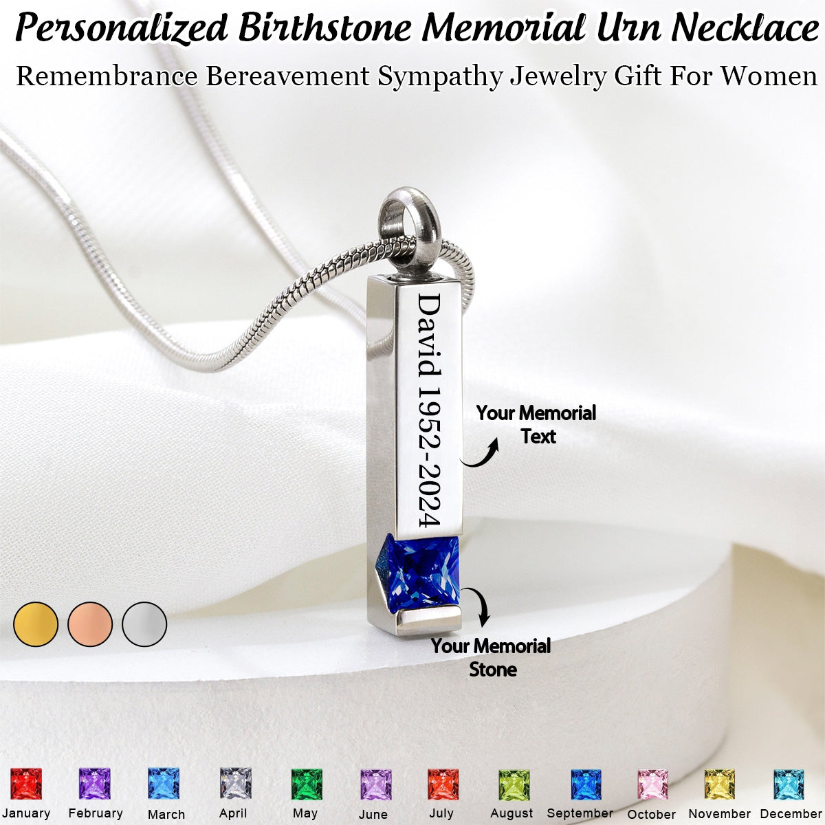 Personalized Birthstone Memorial Urn Necklace