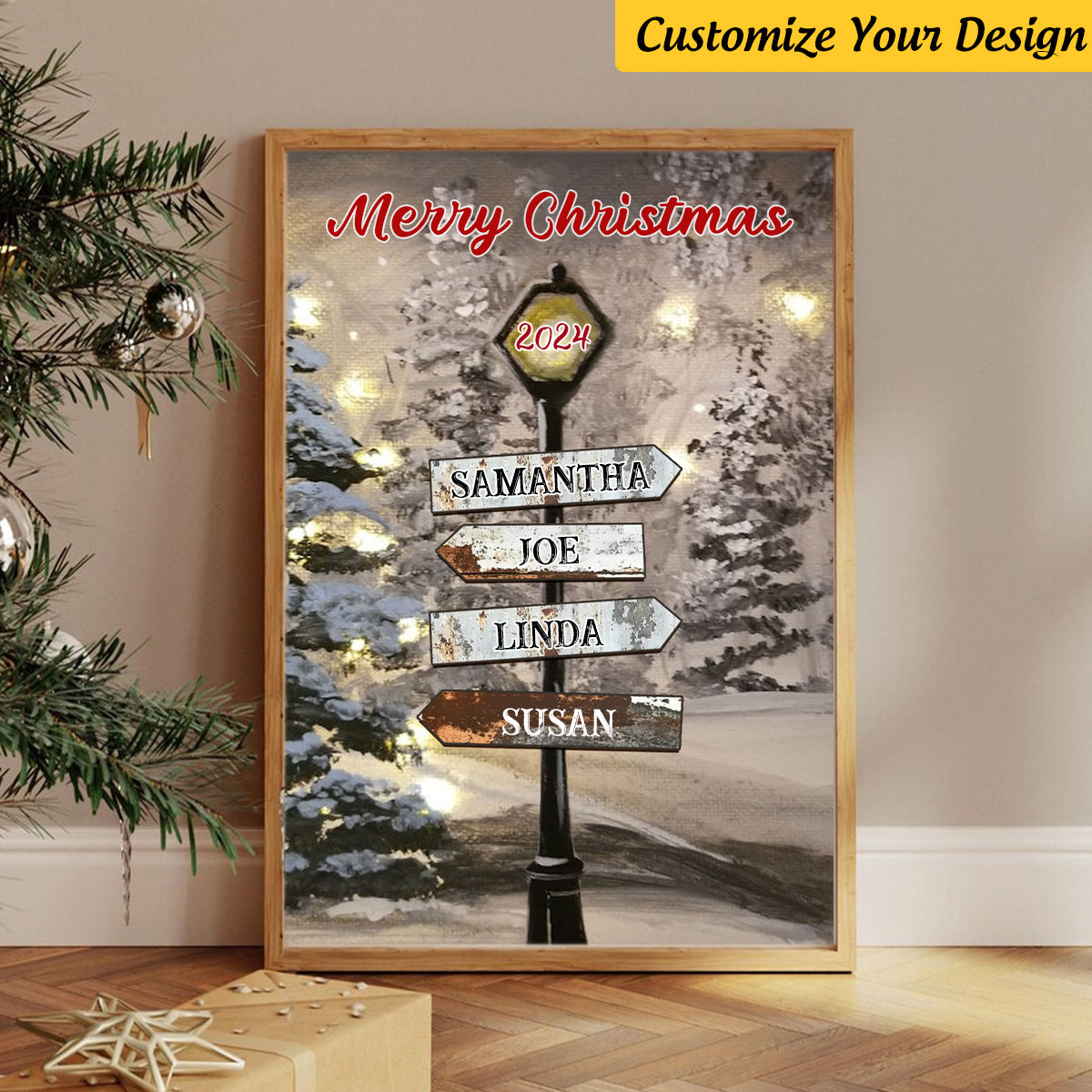 Personalized Vintage Christmas Family Canvas Poster