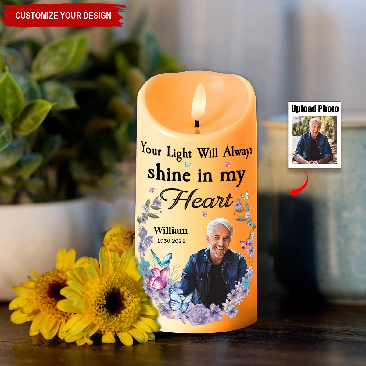 Your Light Will Always Shine In My Heart - Personalized Photo LED Candle