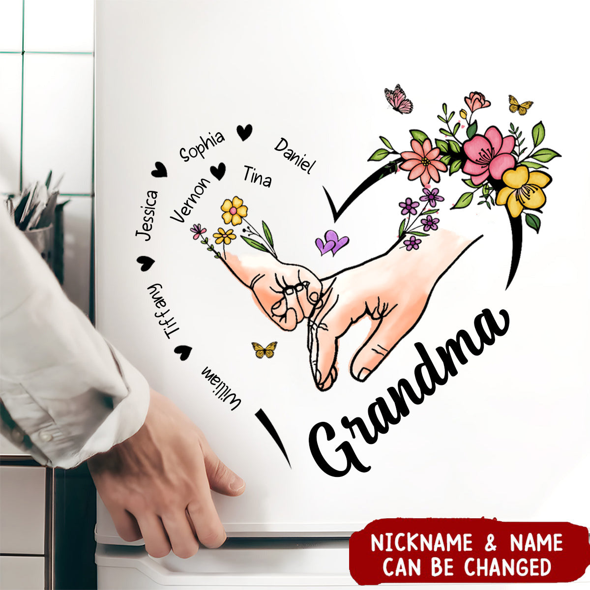 Gift for Grandma Mom Flower Heart Personalized Sticker - Woohops