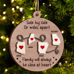 Side By Side Or Miles Apart - Christmas Gift For Family，Personalized Wooden Ornament