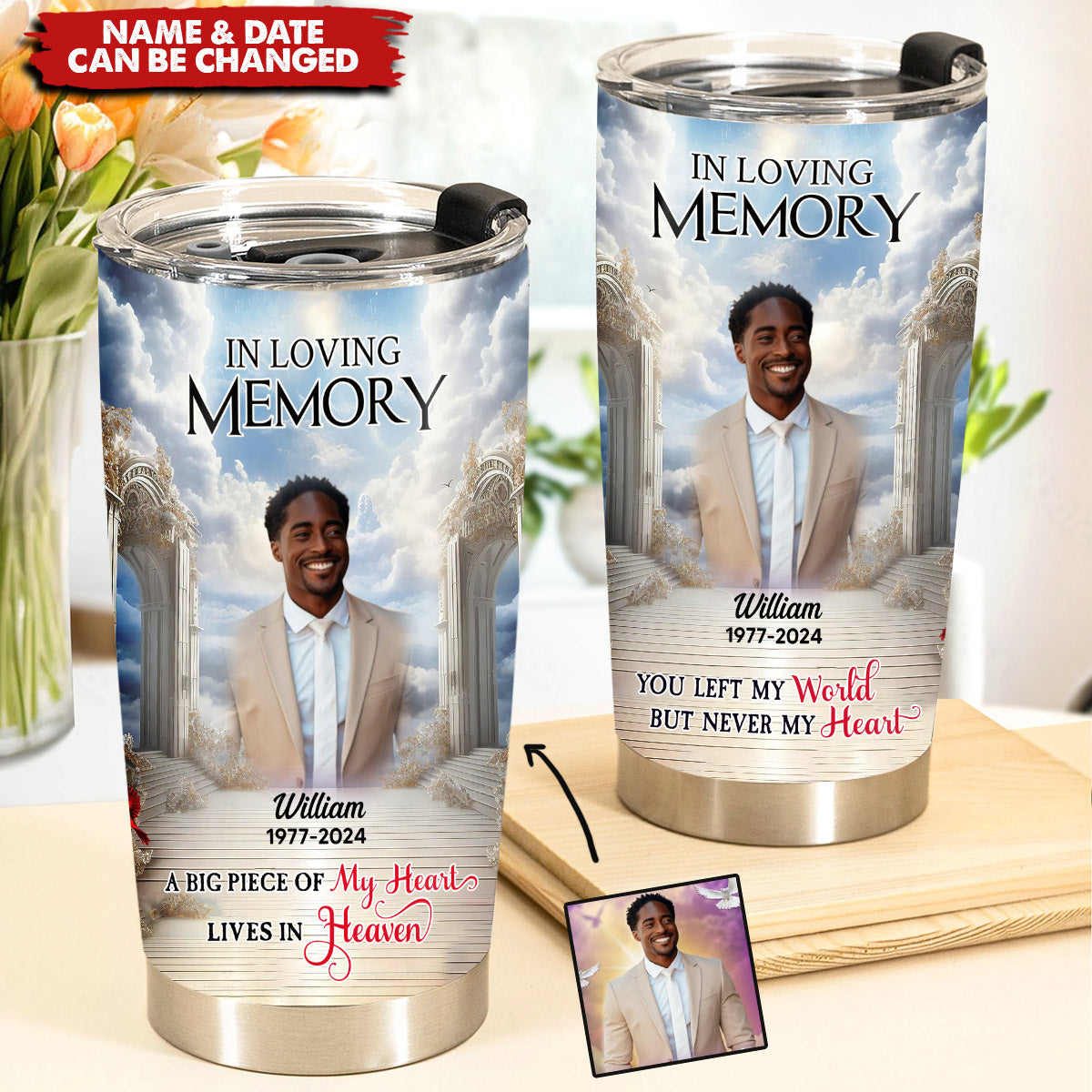 In Loving Memory Upload Photo Heaven Gate Sky,Personalized Tumbler