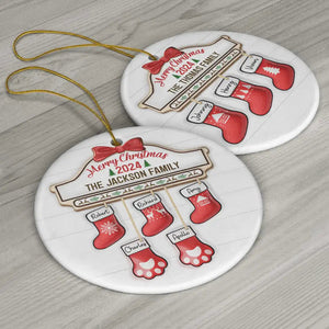 Family Red Sock Stocking-Printed Personalized Circle Ceramic Ornament