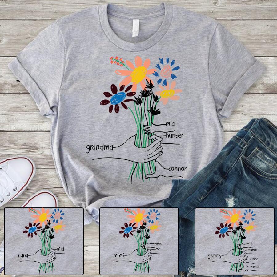 Personalized Kids Give Flower To Grandma T-Shirt