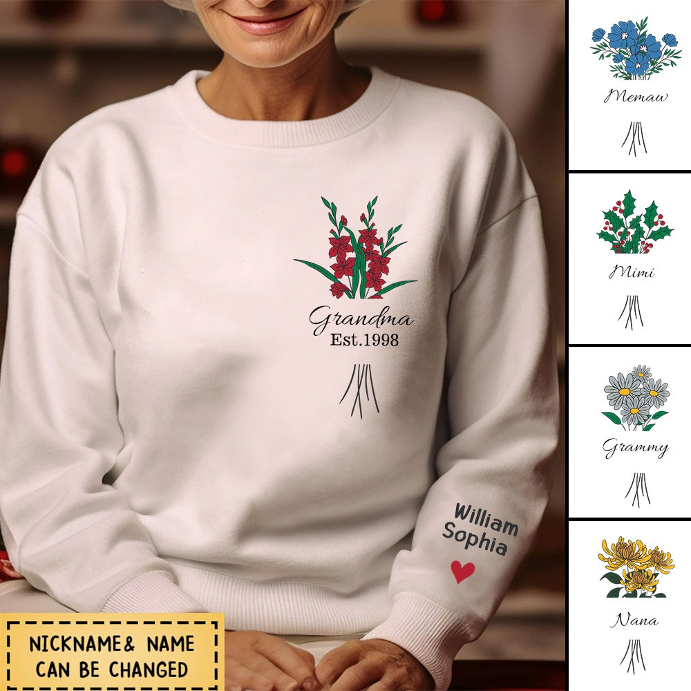 Grandma Birth Month Flowers Personalized Sweatshirt