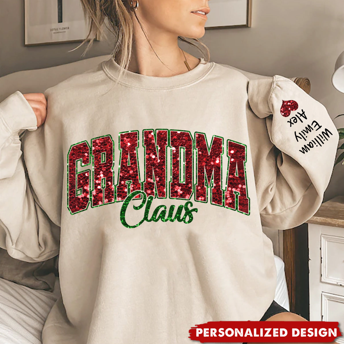 Personalized Grandma Claus Sweatshirt With Child's Name