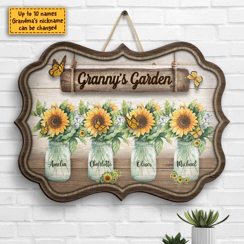 Grandma's Garden Sunflower - Gift For Grandma, Personalized Shaped Wood Sign