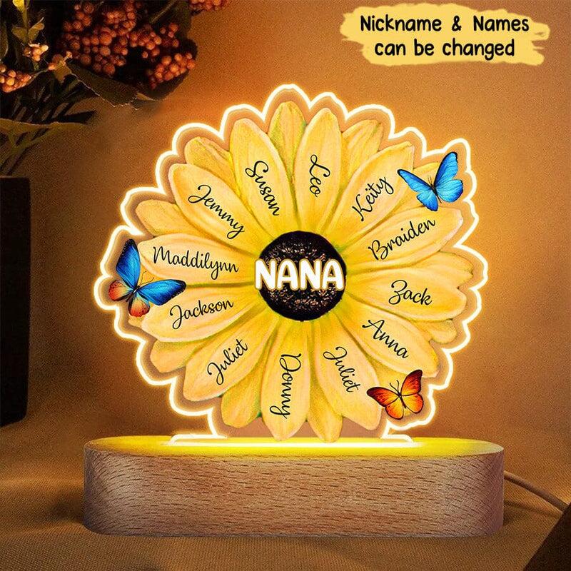 Grandma With Grandkids Flower Personalized Acrylic Plaque LED Lamp