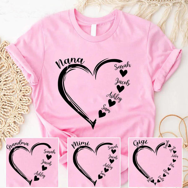 I Wear My Heart on My Sleeve, Personalized Grandma Shirt with Kids Names (Up to 5 Names), Custom Floral Letter Embroidered Sweatshirt, Gifts for Mom