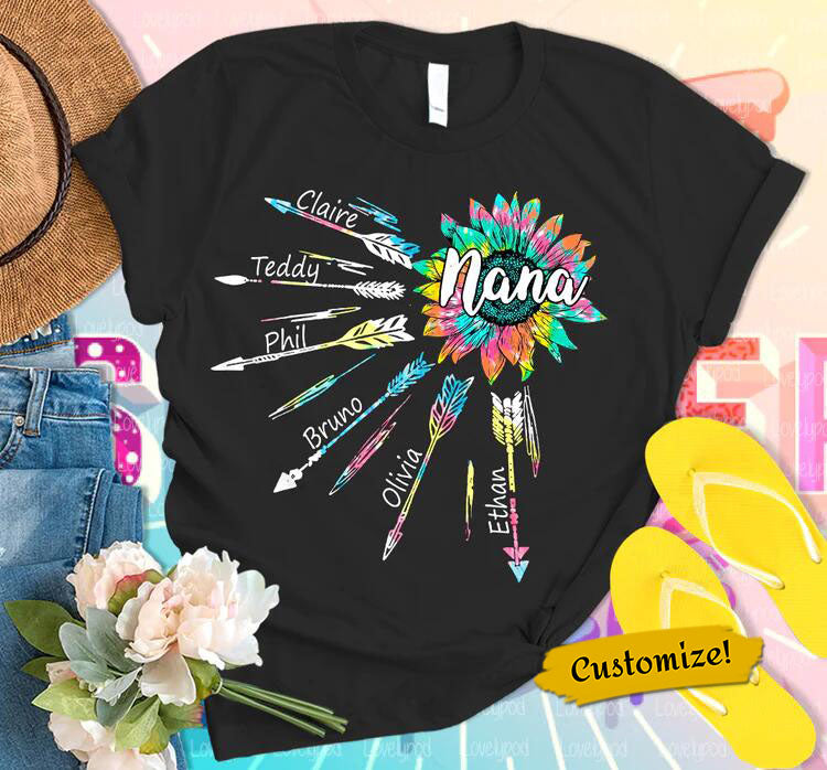 Personalized Grandma with grandkids Flower Summer T-Shirt