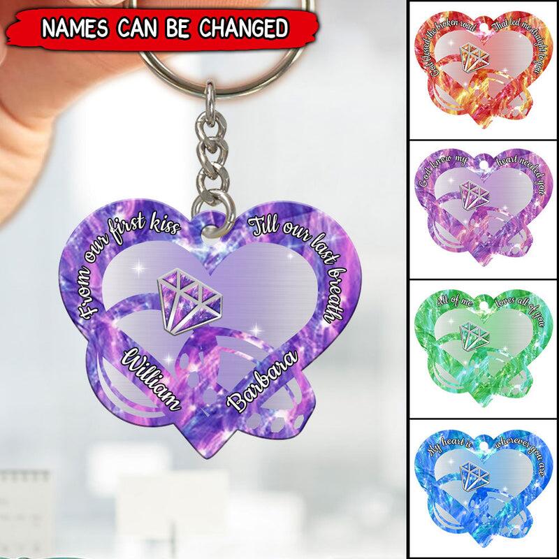 Heart Couple Rings Personalized Keychain