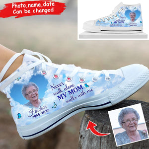 Memorial Upload Image Heaven, Never Walk Alone Personalized High Top Shoes