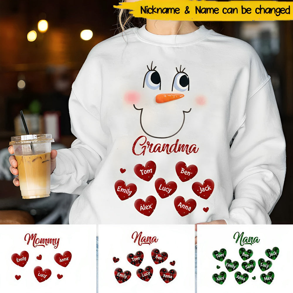 Cute Snowmy Grandma Mom Little Heart Kids Personalized Christmas Sweatshirt