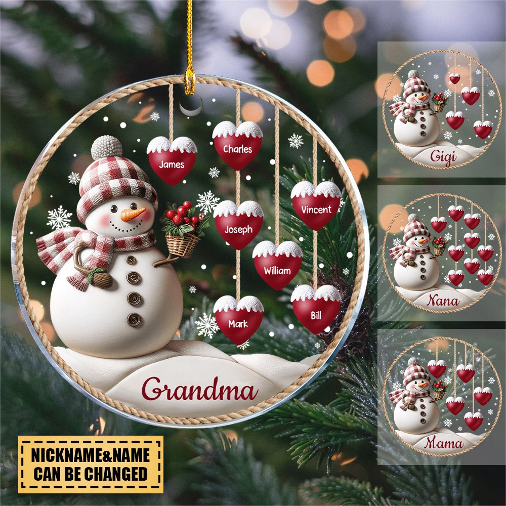 Happy Christmas Snowman Grandma Hanging Sweet Heart Kids Personalized -  Woohops