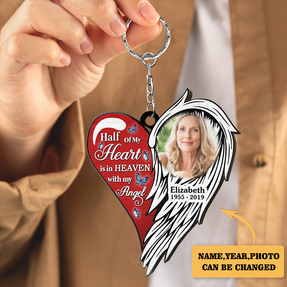 Half Of My Heart Is In Heaven Personalized Keychain