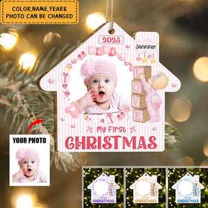 Custom Baby Photo  My First Christmas -Personalized Wooden Ornament