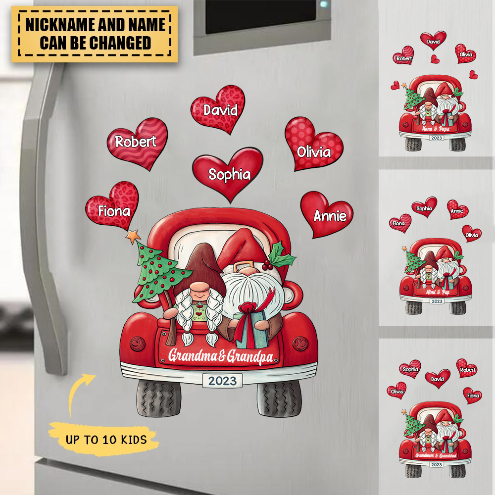 Couple On Christmas Truck With Cute Heart Grandkids Personalized Sticker