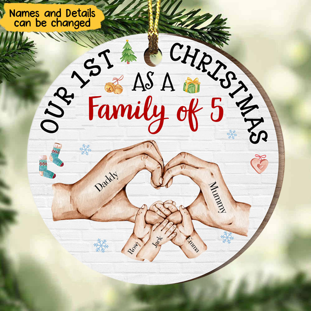 Our First Christmas As A Family Circle Personalized Wooden Ornament ...