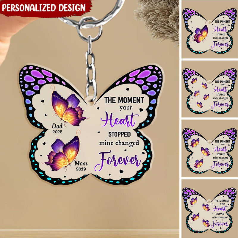 The Moment Your Heart Stopped Mine Changed Forever Memorial Personalized Keychain