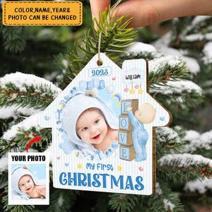 Custom Baby Photo  My First Christmas -Personalized Wooden Ornament