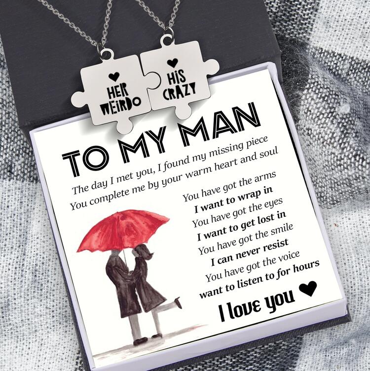 To My Man - His Crazy Her Weirdo Puzzle Piece Necklaces Couple Necklace