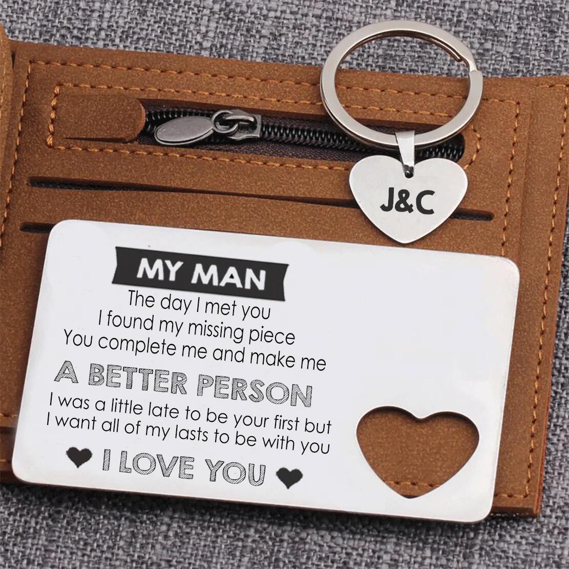 My Man You Complete Me - Wallet Card Insert and Heart Keychain Set