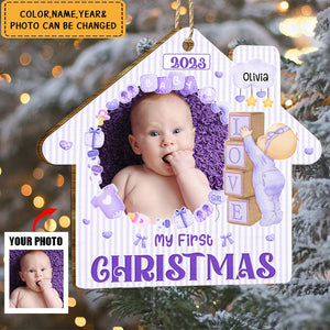 Custom Baby Photo  My First Christmas -Personalized Wooden Ornament