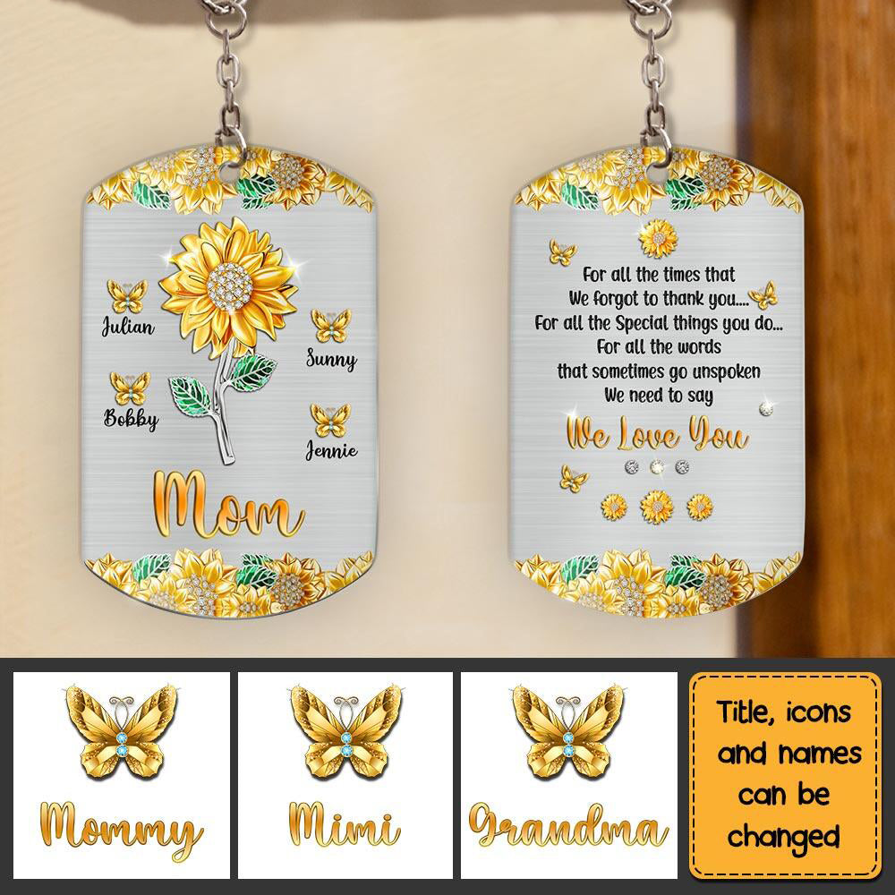 Gift For Mom Grandma Sunflower Personalized Keychain