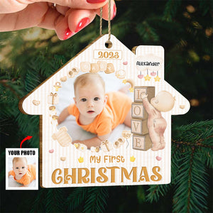 Custom Baby Photo  My First Christmas -Personalized Wooden Ornament