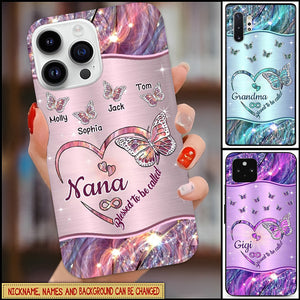 Sparkling Grandma- Mom Heart Butterfly Kids Personalized Glass Phone Case