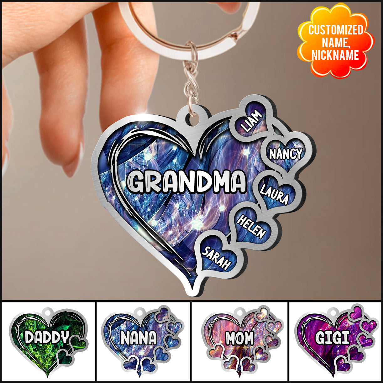 Grandma Mom Hearts In Heart Personalized Acrylic Heart LED Night Light -  Woohops