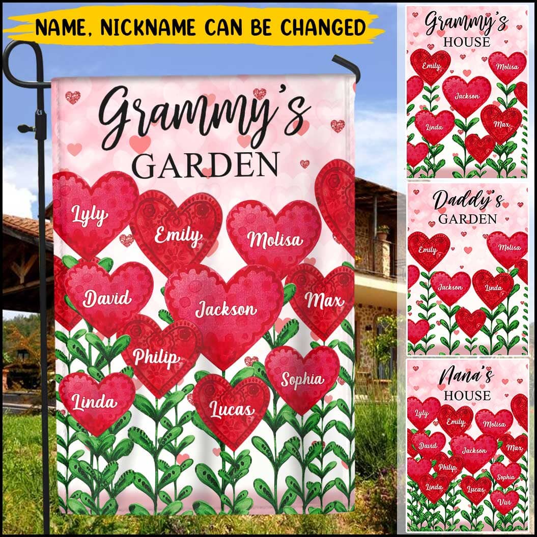 Mom Grandma's Garden Loads Of Sweet Heart Kids Personalized Flag