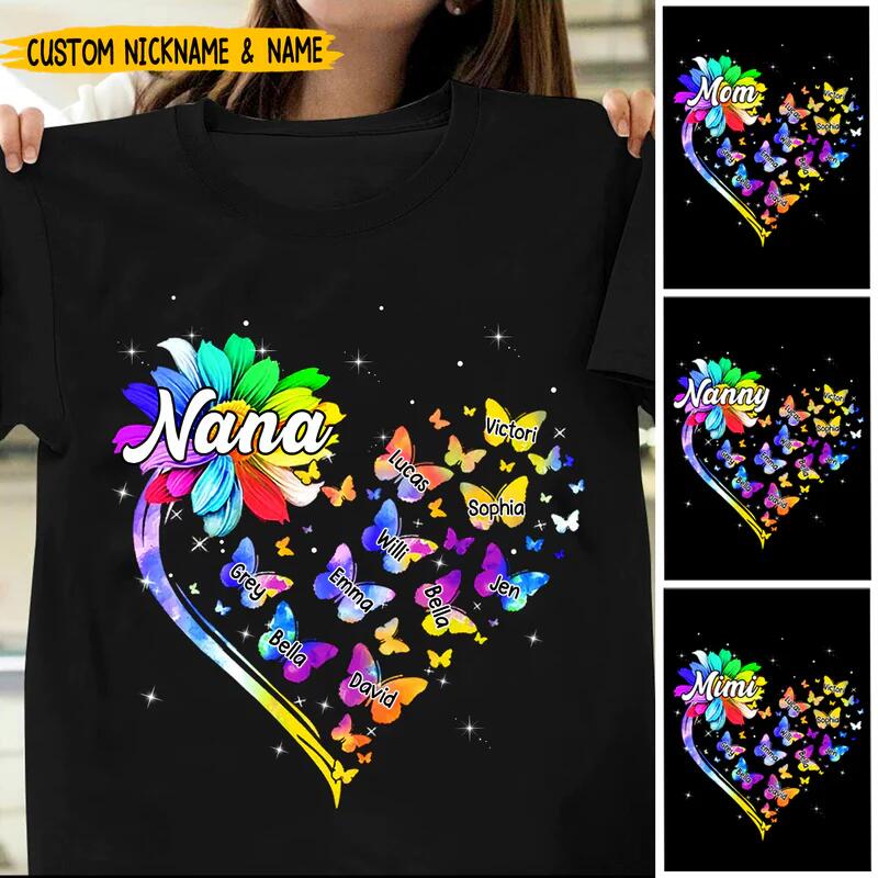 Colorful Sunflower Grandma Mom Butterflies Mother's Day Personalized T-shirt