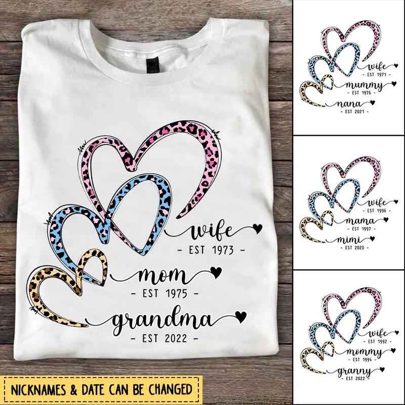 Personalized Heart Leopard Wife Mom Grandma Shirt