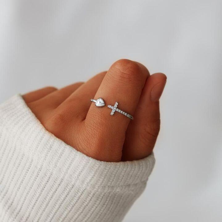 Cross and sales heart ring