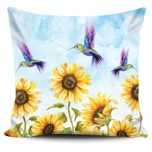 Hummingbird Flying on Sunflower Pillow Case 18*18''